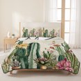 thumbnail image 3 of Twin XL Quilt Set 68''x98'', Vintage Green Cactus Lightweight Bedspread Coverlet Set with 2 Pillow Shams, Spring Floral Watercolor Botanical Breathable All Season Quilt Bedding for Dorm/Guest Room, 3 of 9