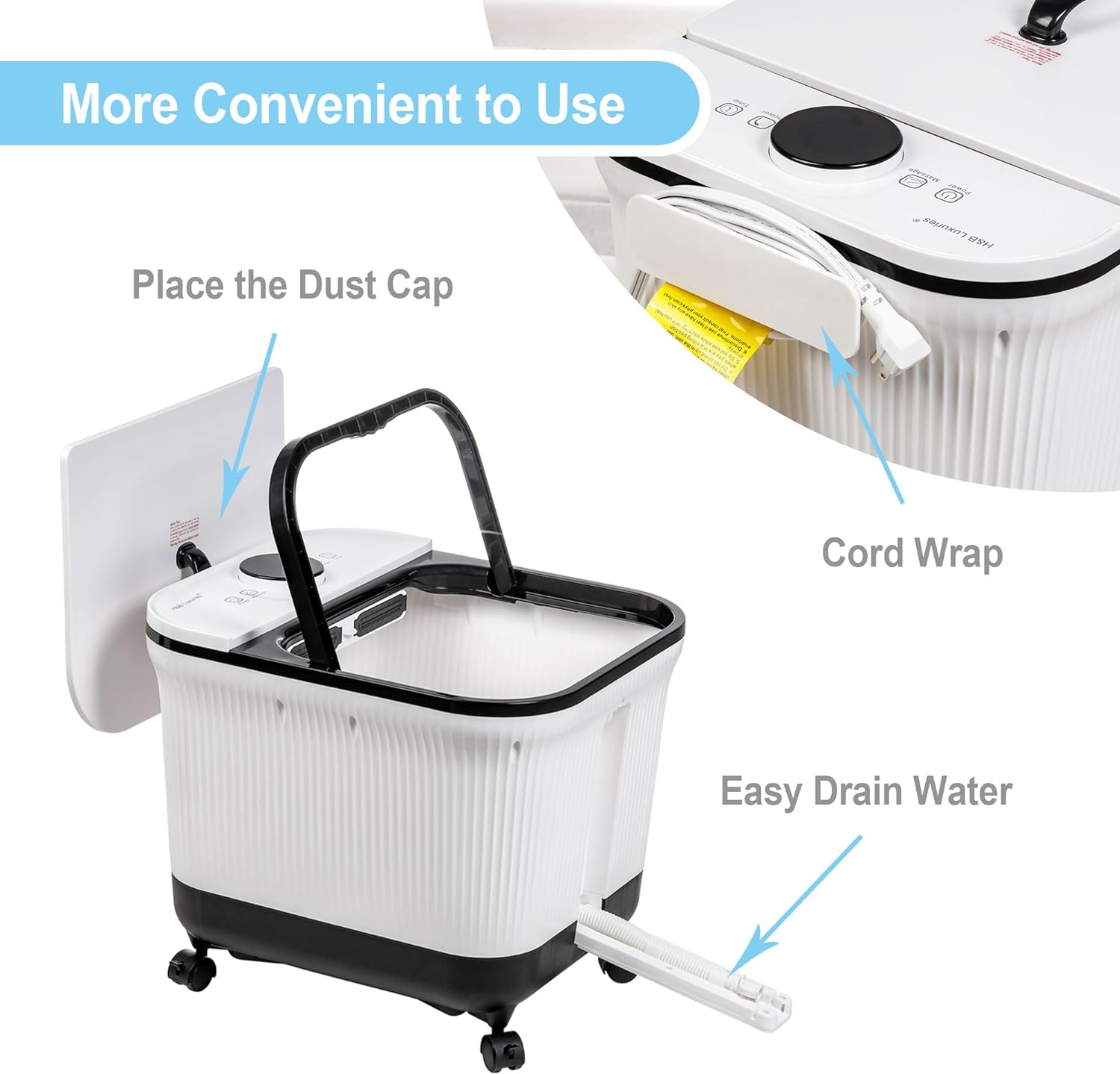Foot Spa Massager with Heat for Stress Relief, Feet Bath with Motorized Rollers and Shower, Temperature Control, Timer and LCD Display, Ideal for Wife Mother Mom Father Husband, White