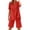 Red, variant on Short Sets for Women 2 Peice Outfits Short Sleeve Cotton Linen Shirts Matching Wide Leg Shorts Comfy Breathable Summer Outfits, XL