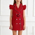 thumbnail image 2 of Miluxas Girl Bodycon Dresses,Business office Midi Cap Sleeve Button Pencil formal Outfits Red 7-8Years, 2 of 7