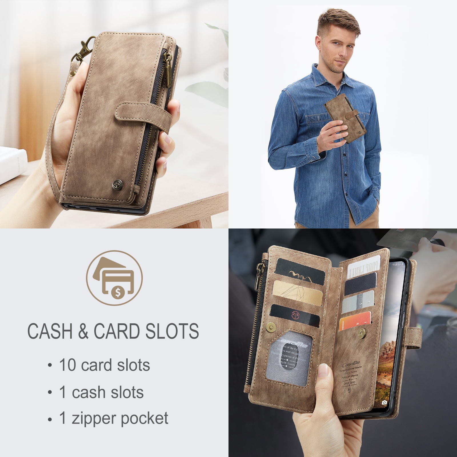 Dteck Wallet Case for Samsung Galaxy S25 Ultra,Magnetic Retro Leather Case Flip Folio Zipper Purse with Card Holder Slot Kickstand Shockproof Phone Cover for Samsung Galaxy S25 Ultra 5G,Brown
