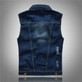 thumbnail image 4 of Wyobmus Denim Vest for Men Casual Loose Fit Sleeveless Trucker Jacket Vintage Casual Ripped Summer Jean Vest A-Dark Blue, 4 of 9