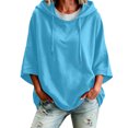 thumbnail image 2 of MOONDU Women's Short Sleeve Hoodie Hooded Sweatshirt Drawstring Pullover Solid Color Loose Fit Casual Summer Top for Gym Yoga Everyday Wear 8 Colors S-XXL, 2 of 7
