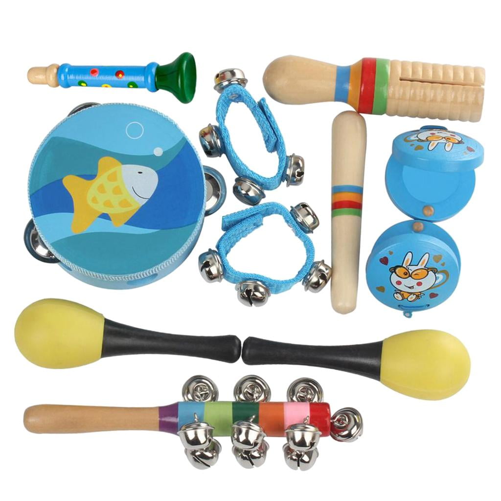 US 10pcs Wooden Toddler Musical Percussion Kit Xylophone Instrument Toy Band 