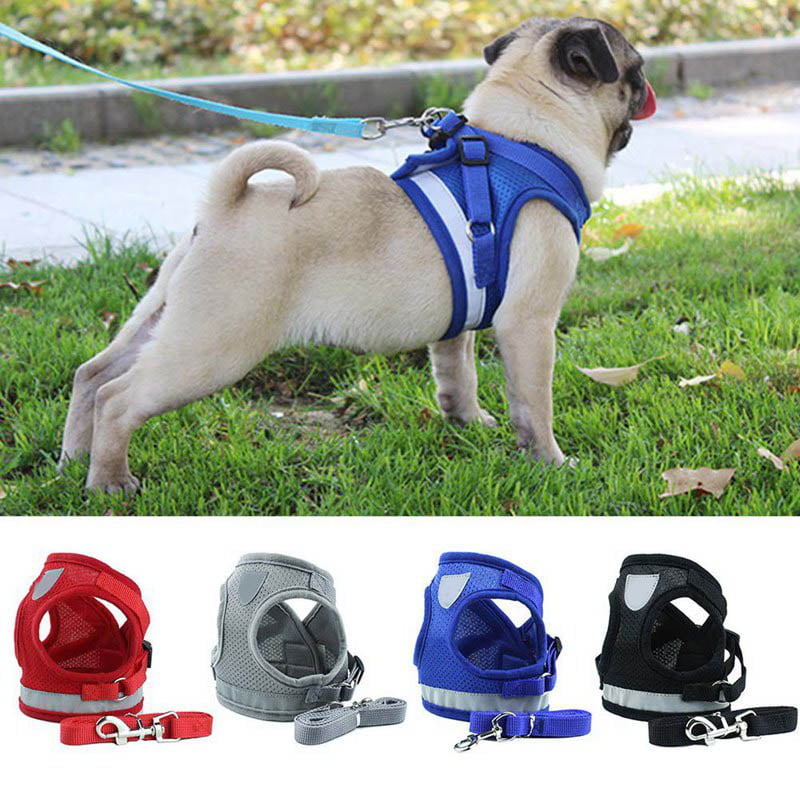 DOG HARNESS WITH LEAD SMAL PUPPY PET LEASH COLLAR SOFT ADJUSTABLE VEST WITH CLIP 