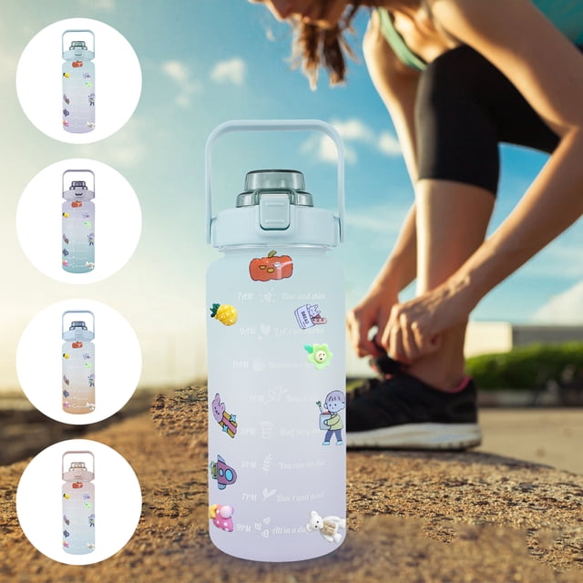 Muyoka Botella de agua motivacional de 2 litros con marcas de tiempo Jarra de agua de gran capacidad Botella de bebida deportiva portátil Muyoka Hogar