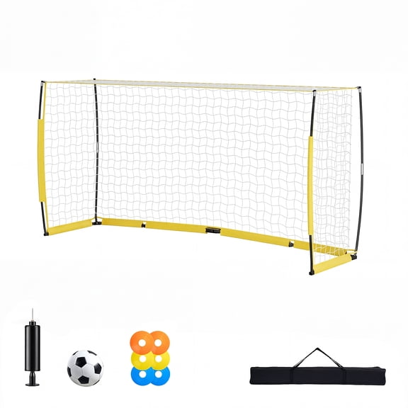 KFFKFF 12 x 6 FT Soccer Goal with Collapsible Metal Base, Portable Design, Quick Setup, Includes Carry Bag and Ground Stakes for Outdoor Practice and Training