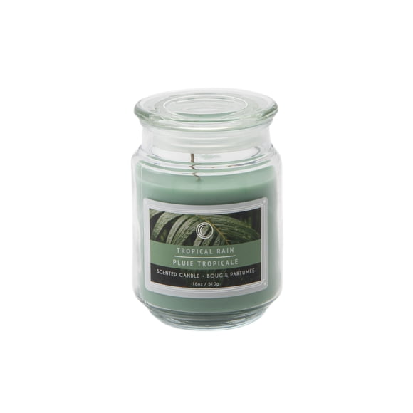 Bougie parfumée en pot de 18 oz avec couvercle en verre (Pluie tropicale) – Pluie, feuilles vertes, fleurs