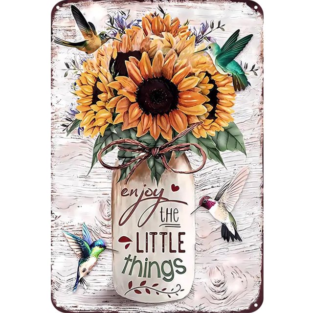 Placa Metal Vintage Girasol Pintura Hierro Rectangular Arte La Pared 20x30cm