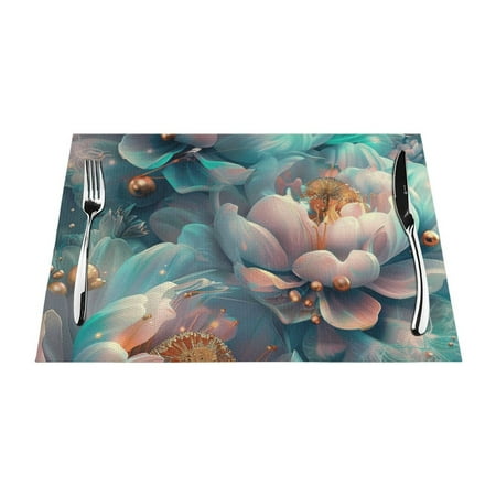 

Floral map mat heat-resistant dining table mat washable PVC table mat woven vinyl kitchen table mat indoor anti slip and anti fouling dining mat
