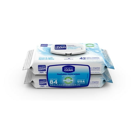 Nice n Clean Flushable Moist Wipes, 2 packs of 42 (84 count)