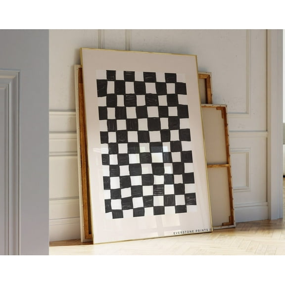 Black Checkered, Minimal Abstract Art, Aesthetic Decor, Geometric Poster, Retro Art, Wall Art, Modern Wall Decor, 8x12 UNFRAMED