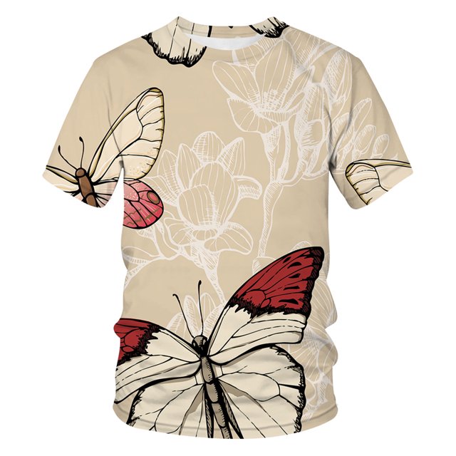 Mode Été T-Shirts Graphiques Imprimés Papillon pour Unisexe Tendance Personnalité Décontracté Extérieur Col Rond Manches Courtes Hauts