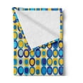 thumbnail image 2 of Yellow and Blue Soft Flannel Fleece Throw Blanket, Grid Style Circular Shapes on Off White Background Retro Revival Motifs, Cozy Plush for Indoor and Outdoor Use, 50" x 60", Multicolor, by Ambesonne, 2 of 5
