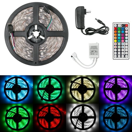 Rob Led Kit 16.4ft LED Flexible Strip Lights, 150 Units SMD 5050 LEDs, Non-Waterproof 12V DC Light Strips, RGB LED Light Strip Kit with 44Key Remote Controller and Power Supply for Kitchen Bedroom Car Bar ()