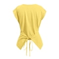 thumbnail image 6 of CIENVNSTG Casual Twist Front Ruched Tank Tops for Women Round Neck Cap Sleeve Cross Wrap Slim Fit Stretchy Cropped Summer Daily Shirts Yellow XS, 6 of 7