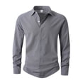 thumbnail image 2 of pstuiky manga larga para hombre, Camisa de lino con bolsillo y solapa con botones y manga larga de color liso para hombre Tops de hombre xxxl, 2 of 8
