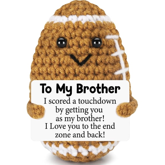 Handmade Crochet Football Doll with Inspirational Card, Soft Yarn Gift for Valentine‘s Day & Birthday