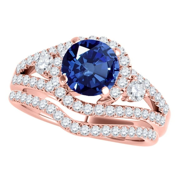 Aonejewelry 1.80 Ct. Ttw Sapphire and Diamond Bridal Set In In 14k Rose Gold