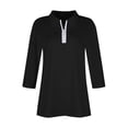 thumbnail image 4 of Lumtrix Women'S V Neck 3/4 Sleeve Tops Quarter Zip Collared Shirts Summer Tees Dressy Casual Top Black XL, 4 of 7