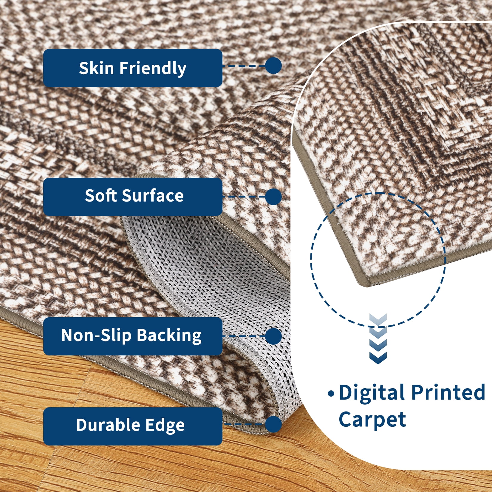 HIWEAVER Brown Foldable Area Rug for Living Room 4' x 6' Washable Bordered Digital Printed Geometric Indoor Carpet Decor