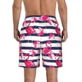 thumbnail image 3 of KLL Dark Blue Stripes and Flamingos Men's Casual Summer Beach Shorts Hawaiian Shorts with Pockets-Large, 3 of 5