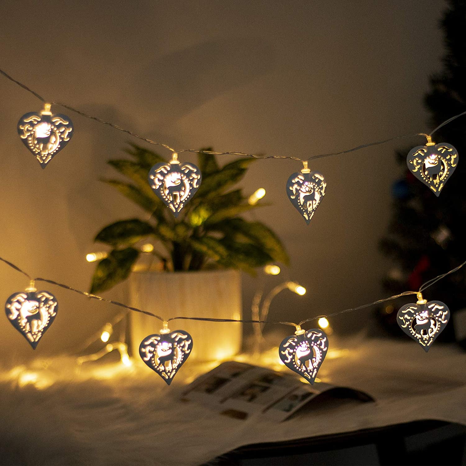 8 LED Heart String Lights Metal Fairy Christmas Wedding Indoor,holiday Party 
