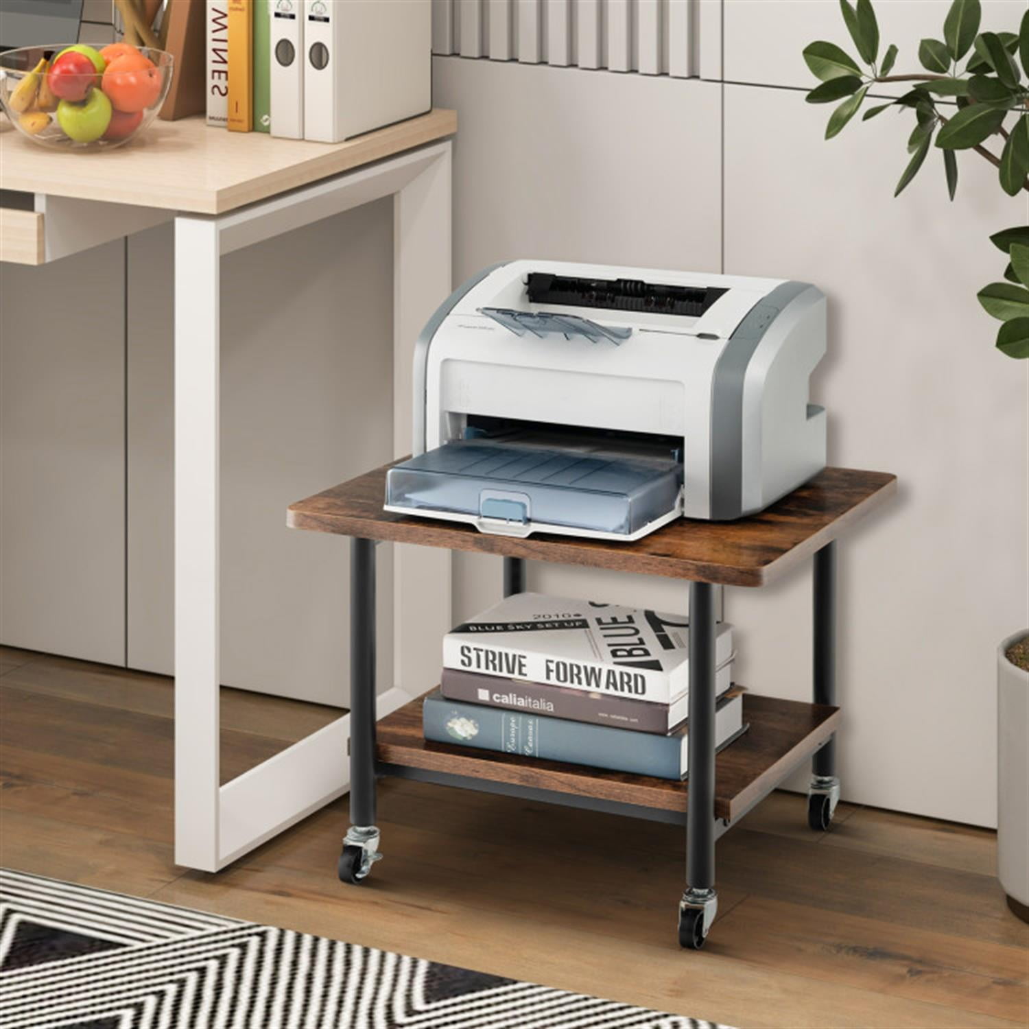 Demi Bonn Under Desk Printer Stand with 4 Wheels and Locking Mechanism, Laptop Workstation for Laptops, Books, Tablets, and Art, Brown