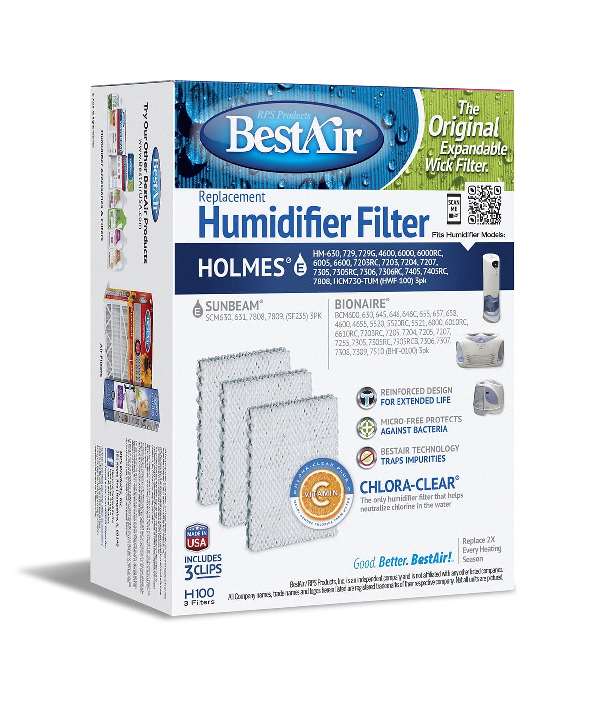 BestAir H100 Humidifier Replacement Wick Filter for Holmes models 5.8