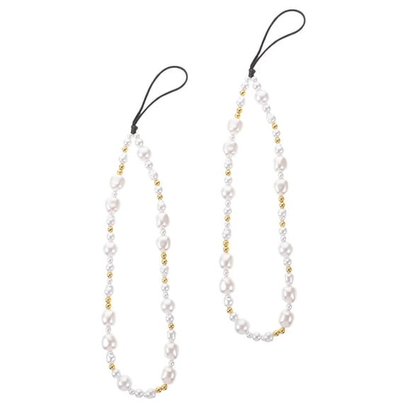 OUNONA Beaded Phone Chain White Acrylic and Nylon Phone Strap for Hanging Use with Key Attachment