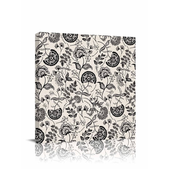 Farmhouse Black Floral Canvas Wall Art, Linen Boho Flower Rustic Country Framed Wall Decor Modern Artwork Prints Painting for Living Room, Bedroom, Kitchen & Cafe Decor 20x20 Inch