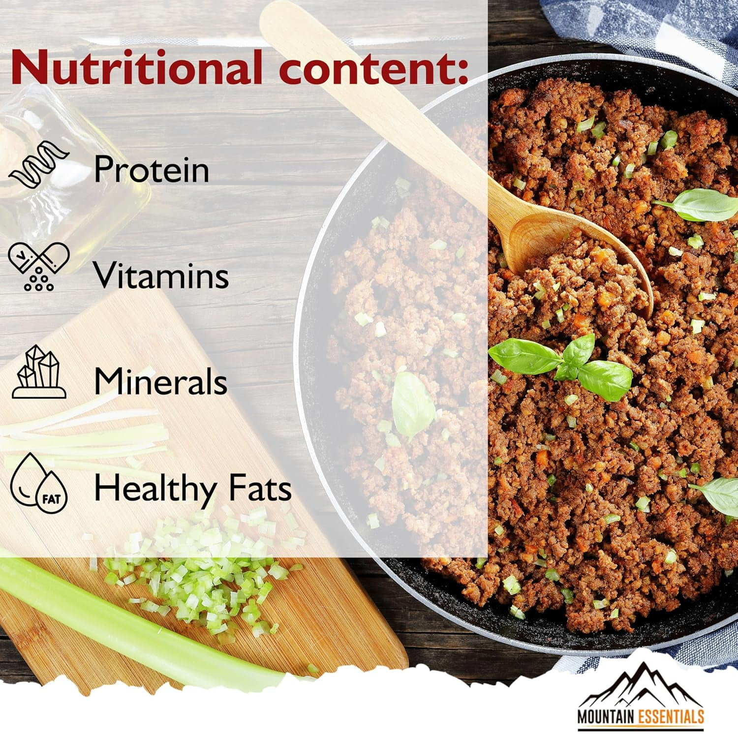 MOUNTAIN ESSENTIALS Freeze Dried Ground Beef Fully Cooked | Ready to Eat | No Water Added | No Preservatives | Survival & Emergency Food For Hunting, Backpacking & Camping Food 10 serving (300g/Pouch)
