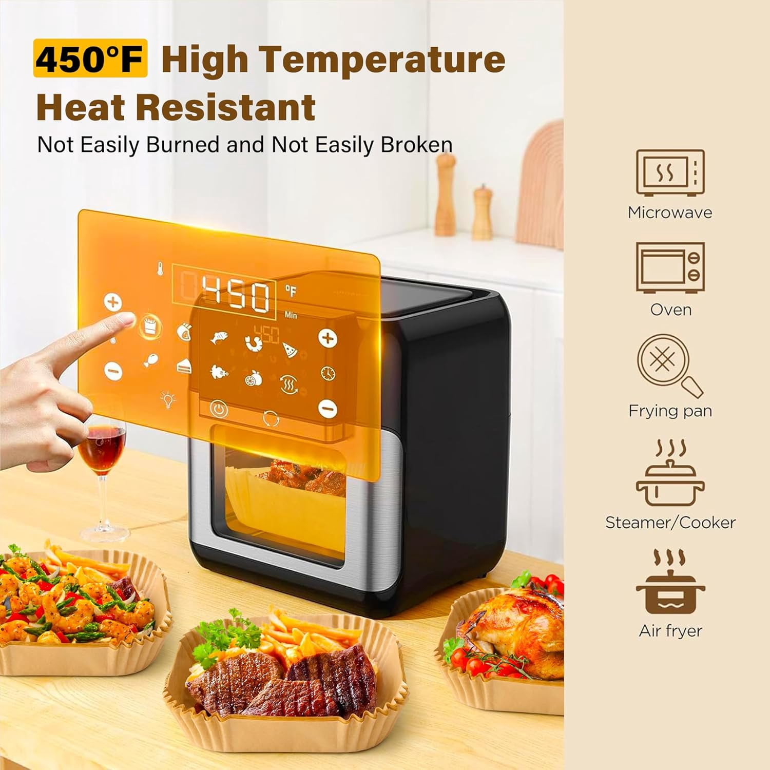 Air Fryer Liners Disposable 150Pcs, 8" Square Parchment Paper Liner for Fryer, Baking, Roasting and Microwave, Non-Stick Airfyer Accessories
