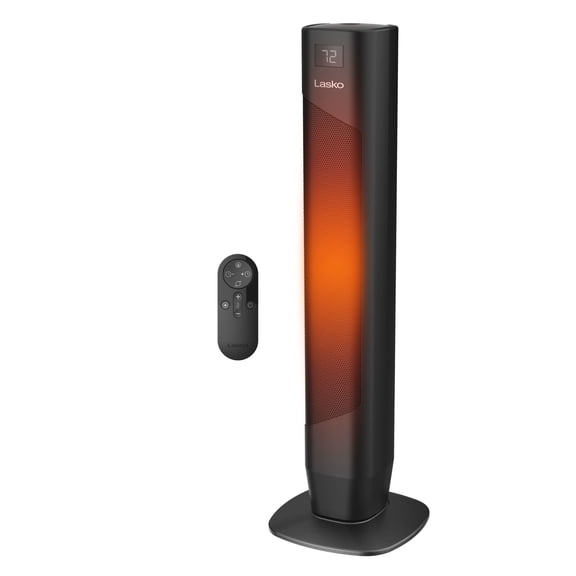 Lasko CT32150 Black 1500W 3-Speed Oscillating, Remote, Tip-Over Switch, Ceramic Tower Space Heater, 32"