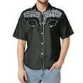 thumbnail image 4 of XDZJLR Mens T Shirts Western Cowboy Embroidered Short Sleeve Lapel Slim Fit Casual Button Down With Pockets Tees, 4 of 4