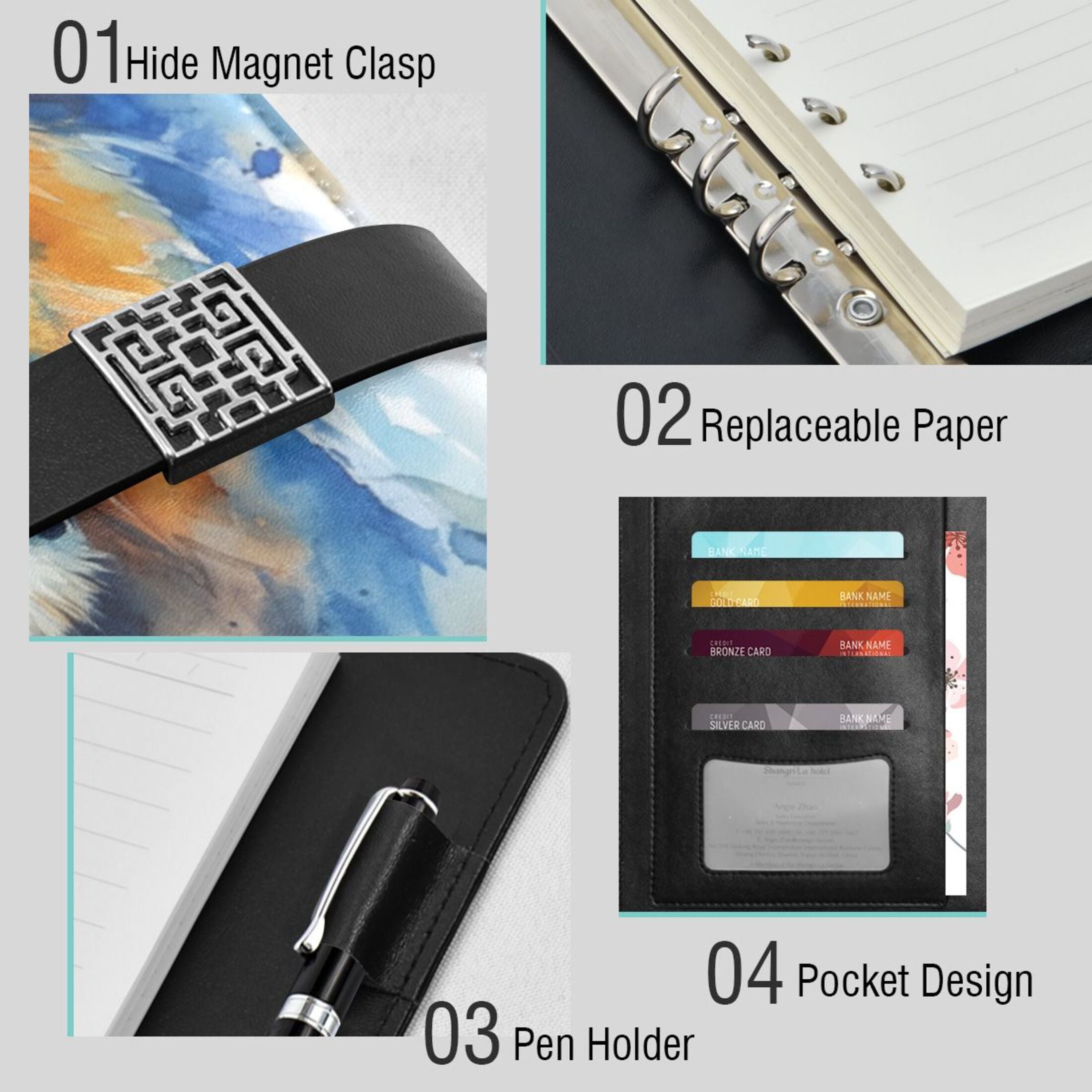 Leather Planner Leather Notebook Notebook Journal Binder Design Pen Pocket Design Convenient for Storage Watercolor Lion