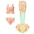 thumbnail image 1 of Girl Swimsuit Summer Colorful Fish Scale Ruffles Tops Briefs Fish Tail Split Swimsuits Set Girls Bathing Suits Orange 6-7Y, 1 of 5