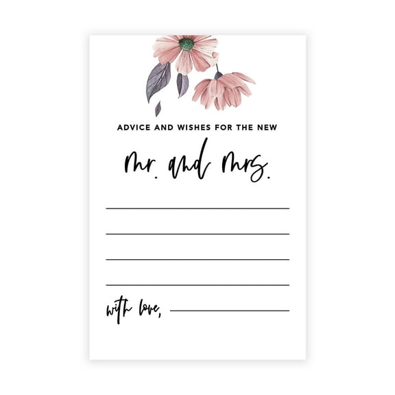 Koyal Wholesale Spring Mauve Daisies Wedding Advice & Well Wishes Guest Book Cards for Bride and Groom, 56 Pack