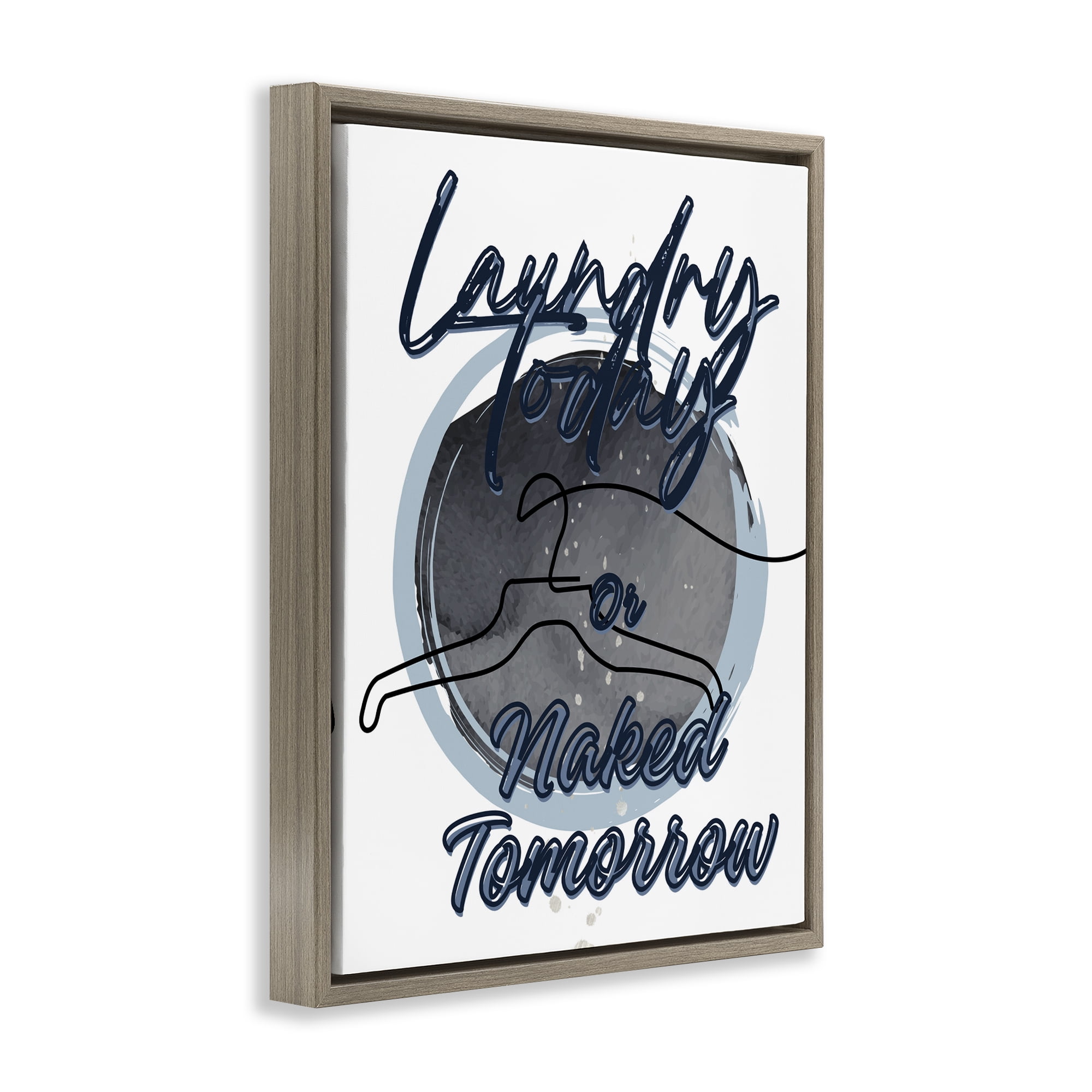 Laundry Phrase with Hanger Contour Brown Framed Floater Canvas Wall Art, design by Jesse Keith