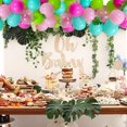 thumbnail image 5 of Kit de guirnalda de globos con temática tropical, 112 piezas de decoraciones para fiestas hawaianas, globos de confeti azul, verde y rosa intenso con tiras y hojas de palmera para cumpleaños, 5 of 5
