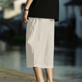 thumbnail image 4 of Linen Capris Pants Men Summer Hawaiian Beach Drawstring Elastic Waist Loose Vacation Shorts Fathers Day Gift, 4 of 5