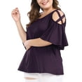 thumbnail image 3 of Unique Bargains Women's Plus Solid Strappy Cold Shoulder Trumpet Sleeve T-shirt, 3 of 5