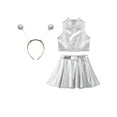 thumbnail image 4 of Doomiva 3Pcs Space Alien Outfit for Girls Holographic Metallic Skirt with Crop Top and Hair Hoop Set Silver 14, 4 of 6