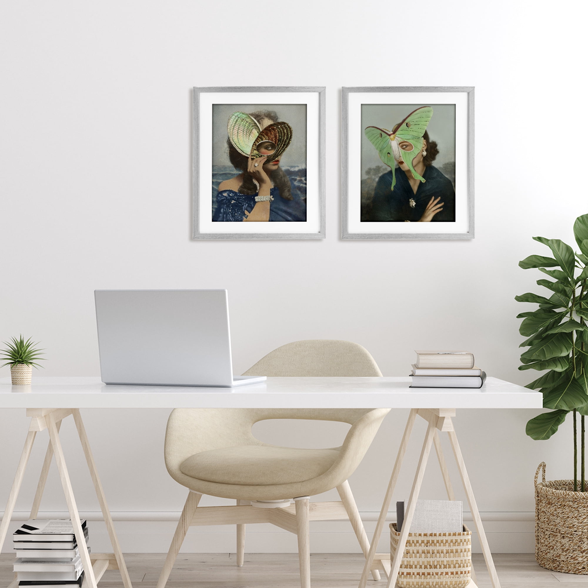 Stupell Industries Naturalist Women Portraits 2 Piece Gray Framed Print Under Glass Set, design by Victoria Barnes