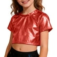 thumbnail image 3 of Adeawade Carnival Tops For Girls Short Sleeve Girls Metallic Shiny Performance Top Cool Robot Dance Crop Tee For Stage Show Round Neck Tee Classic Playsuit 16-17 Years Red, 3 of 3