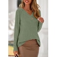 thumbnail image 3 of Camisa PRETTYGARDEN Mujer Manga Larga Cuello en V Acanalada Verde, 3 of 8