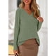 thumbnail image 3 of Camisa PRETTYGARDEN Mujer Manga Larga Cuello en V Acanalada Verde, 3 of 8