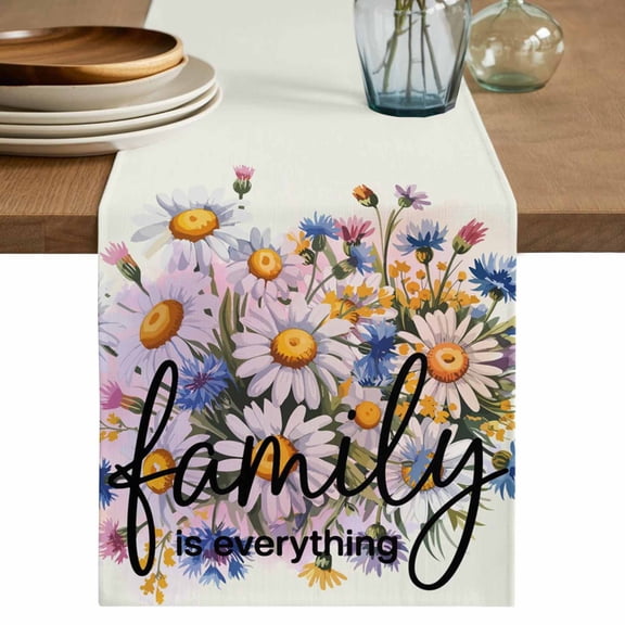 Table Runner 60 Inches Long for Kitchen Dining, Spring Flowers Dresser Scarf Farmhouse, Dining Table Decorations for Wedding/Parties, Country Watercolor Wildflowers Herbs 13 x 60 In