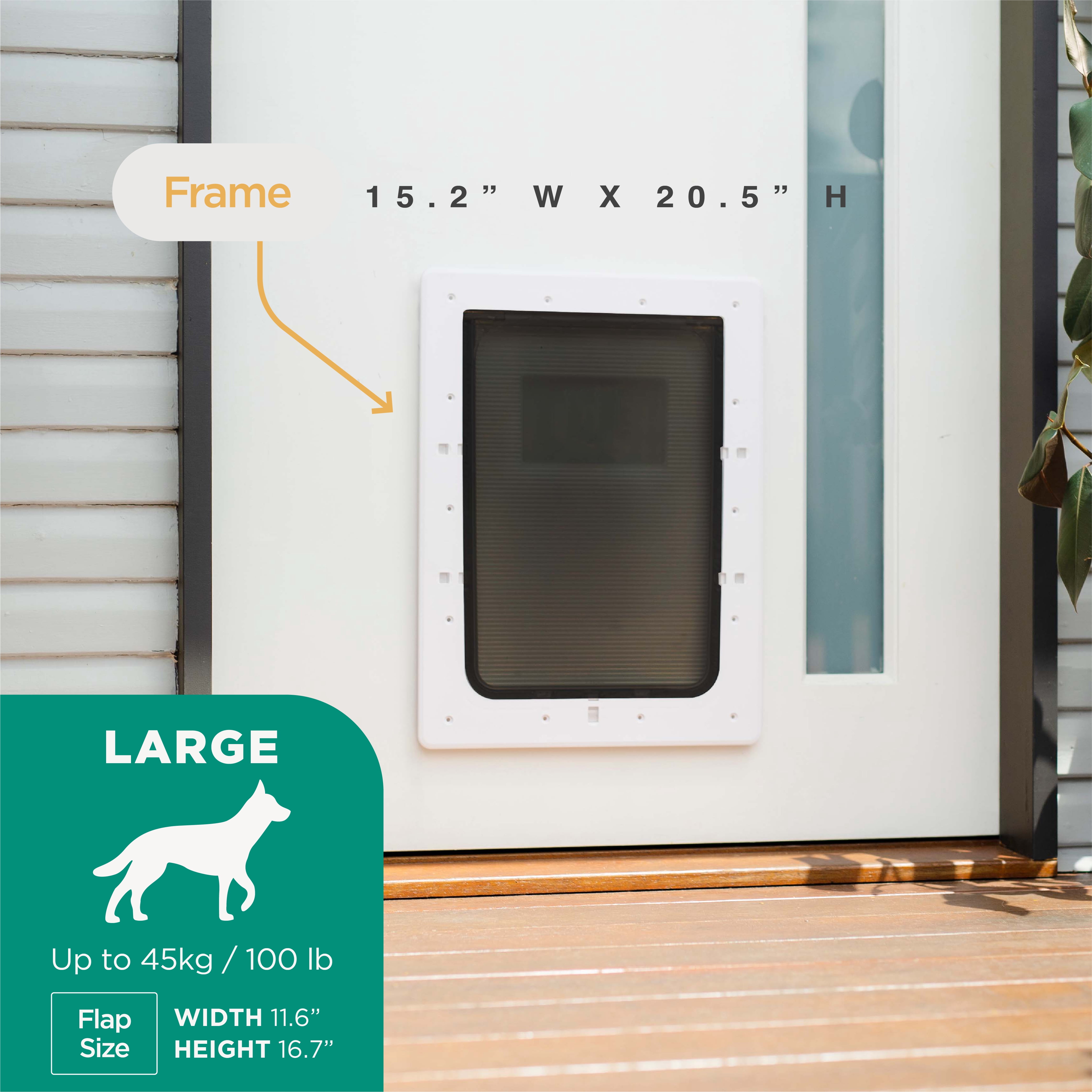 Hakuna Pets Super Tough Large Dog Pet Door with 2-Way Locks for Screens, Doors, Walls & Glass up to 2.17" Thick, for Pets up to 100 lb, White