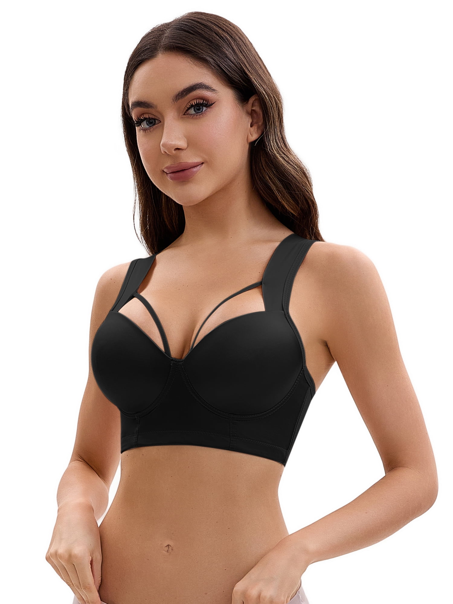 Unique Bargains Women's Push Up Adjustable Wide Straps Bras C 36 Black